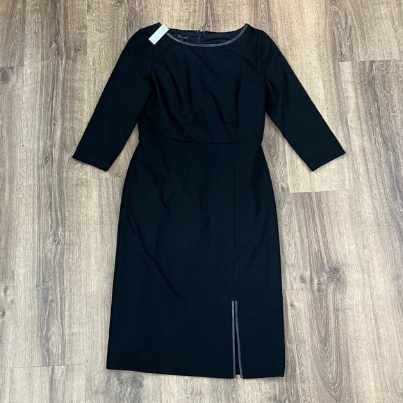 NEW Talbots Tipped Ponte Sheath Dress with Faux Leather Trim Sz 2 - Picture 3 of 13